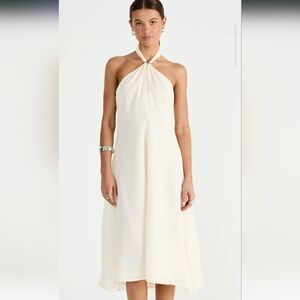 Elegant Cream Halter Dress Merritt Midi Dress (Buttercream) AU 4 US 0
